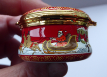 Load image into Gallery viewer, Vintage Halcyon Days Enamels Christmas Box. Santa Visiting Children at Christmas. Excellent Condition
