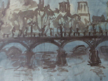 Load image into Gallery viewer, SCOTTISH ART. Sax Shaw (1916 - 2000). Watercolour of the Pont Neuf, Paris. Signed and dated 1950
