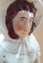 Load image into Gallery viewer, 19th Century Staffordshire Figurine. LARGE Antique Model of a Fishwife with a Basket of Fish and Fishing Net: 13 1/2 inches
