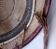 Load image into Gallery viewer, Vintage AFRICAN (Ghana) Woven Straw &amp; Leather FULANI Hat with Straps. Nice, clean condition
