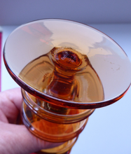 Load image into Gallery viewer, Stylish 1970s SHERINGHAM WEDGWOOD GLASS Topaz or Amber Candlestick by Stennett-Wilson. 6 inches high
