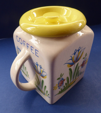 Load image into Gallery viewer, 1950s BRISTOL POTTERY Kitchen Canister or Storage Jar. Vintage Old Delft Tulip Design with Carrying Handle. COFFEE
