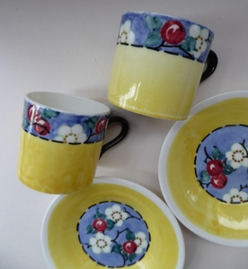 SCOTTISH POTTERY. Sweet Little 1930s BOUGH Pottery Pair of Cups and Saucers
