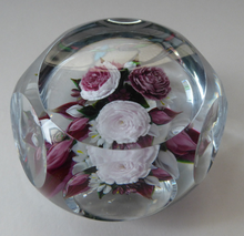 Load image into Gallery viewer, Rare RICK AYOTTE Limited Edition 1995 Cushion Cut Paperweight: Floral / Roses. LARGE SIZE 
