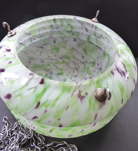 1930s Glass Hanging Goldfish Bowl or Flycatcher Lampshade. Opaque Glass with Tutti Frutti Splatters