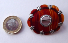 Load image into Gallery viewer, SCOTTISH SILVER. Victorian Striped SLAB Agate Brooch with Silver Settings
