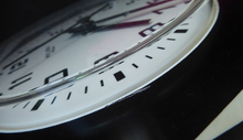 Load image into Gallery viewer, Vintage 1970s ANSTEY &amp; WILSON Abstract Black and White Wall Clock. Good Vintage Condition. Battery Operated
