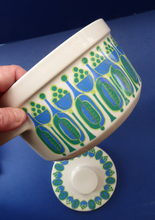 Load image into Gallery viewer, Rarer Granada Pattern: Vintage Norwegian FIGGJO FLINT Cassrole Dish with Minimalist Decoration of Blue &amp; Green Polka Dots
