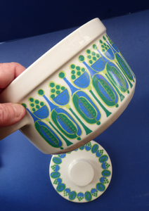 Rarer Granada Pattern: Vintage Norwegian FIGGJO FLINT Cassrole Dish with Minimalist Decoration of Blue & Green Polka Dots