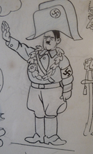 Load image into Gallery viewer, Original Pen Cartoon for Sale by Sidney Strube. Charlie Chapin as the Great Dictator
