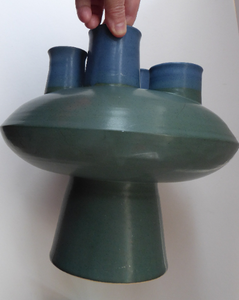 Brutalist Art Pottery Sculptural Flying Saucer Vase