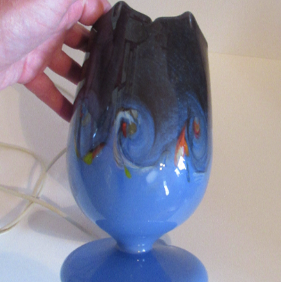 Scottish Glass. Vasart Tulip Vase. Dark Blue Shades