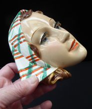 Load image into Gallery viewer, ART DECO Goebel Wall Mask. 1930s Lady with Checked Headscarf and Modelled Long Eyelashes
