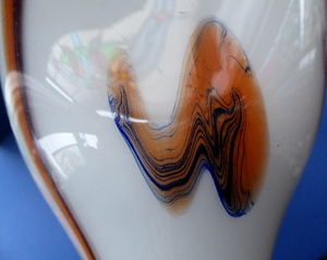 Mid-Century Italian V.B Opaline Vase with Orange and Black Stripes & Streaks; with Attenuated Neck. 17 inches in height