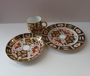 ROYAL CROWN DERBY Imari Pattern 2451.  One Trio Consisting of a Cup & Saucer and a Side Plate