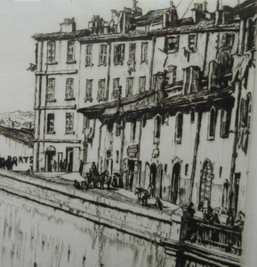 SCOTTISH Art. Original Etching / Drypoint by MUIRHEAD BONE (1876-1953). Railway Sheds, Marseilles; 1937. Pencil Signed