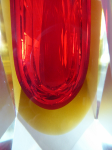 Vintage 1960s MURANO Mandruzzato Sommerso Facet Cut Vase. Double Cased with Red and Yellow Layers
