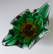 Load image into Gallery viewer, HOSPODKA STYLE; Made in Czechoslovakia Label. Fine Chunky 1960s Green and Yellow Cased Glass Bowl
