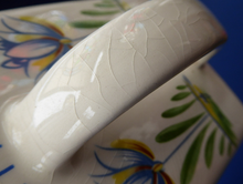 Load image into Gallery viewer, 1950s BRISTOL POTTERY Kitchen Canister or Storage Jar. Vintage Old Delft Tulip Design with Carrying Handle. SULTANAS

