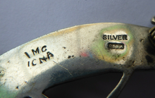 Load image into Gallery viewer, SCOTTISH SILVER. Rarer 1950s Scottish PICTISH Design: Crescent and Rod Brooch. Iain MacCormick Iona (after Alexander Ritchie original)
