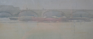 Knighton Hammond. Old London Bridge - Evening Watercolour 1920s