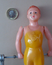 Load image into Gallery viewer, 1950s Vintage USSR / Russian Child&#39;s Mechanical Toy. A Celluloid Gymnast. WORKING; and with Original Box
