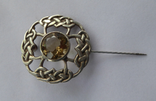 Load image into Gallery viewer, SCOTTISH SILVER Brooch. Stylish 1970s James Coull Design with Small Central Citrine. EDINBURGH Hallmark

