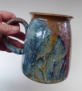 British STUDIO POTTERY. Large Mug with Abstract Floral Motifs. Crich Pottery (Diana Worthy)