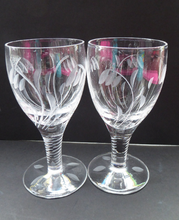 Load image into Gallery viewer, Pretty Set of Six STUART CRYSTAL ELGIN Pattern Sherry or Liqueur Glasses. With Engraved Foliage Design. Signed
