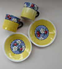 Load image into Gallery viewer, SCOTTISH POTTERY. Sweet Little 1930s BOUGH Pottery Pair of Cups and Saucers
