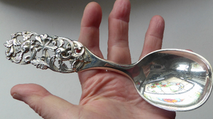 Vintage NORWEGIAN SILVER 830s Brodrene Lohne ELVESTER Small Serving Spoon; c 1900s Rare Scandinavian Silverware