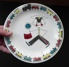Load image into Gallery viewer, SWEDISH Plate. Rare Rorstrand TUFF TUFF Plate. Quirky Railway Imagery. Signalman and Trains Around the Rim
