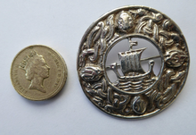 Load image into Gallery viewer, Fine Vintage 1936 Edinburgh Hallmarked Celtic Brooch with Viking Ship. James Ness &amp; Son
