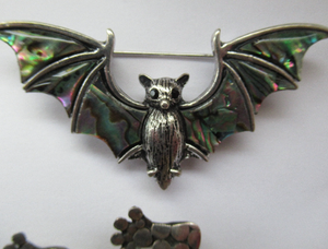 Silver Lizard Brooch.  White Metal Bat Brooch