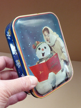 Load image into Gallery viewer, Cute Little Vintage 1960s SNOWMAN CAROL SINGING Christmas Waller &amp; Hartley Toffee Tin
