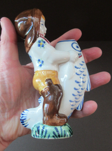 ALUMINIA Royal Copenhagen 1940s Child Welfare Figurine, Signed JUS. Boy Carrying Fish