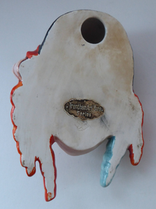Rare 1930s GOEBEL Pottery Wall Mask. Art Deco Spanish Lady with Fabulous Floral Hair Decorations. LARGER size. 7 inches