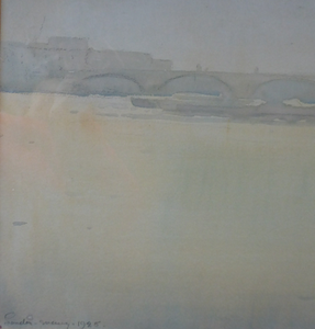 Knighton Hammond. Old London Bridge - Evening Watercolour 1920s