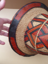 Load image into Gallery viewer, Vintage AFRICAN (Ghana) Woven Straw &amp; Leather FULANI Hat with Straps. Nice, clean condition
