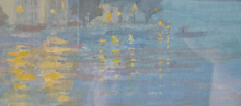 Load image into Gallery viewer, SCOTTISH ART. Pretty 1990s Vintage Watercolour by Irene HALLIDAY. Night Waters at Symi in Greece
