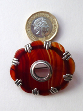 Load image into Gallery viewer, SCOTTISH SILVER. Victorian Striped SLAB Agate Brooch with Silver Settings
