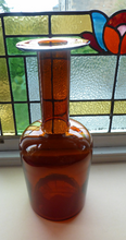 Load image into Gallery viewer, EXTRA LARGE Scandinavian GUL Vase or Bottle Vase. Designed 1962 by Otto Brauer for Holmegaard Glass, Denmark. Rich Brown / Dark Amber Colour
