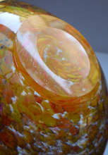 Load image into Gallery viewer, Wee SCOTTISH MONART GLASS Shallow Pin Dish. Mottled Orange, Red, Yellow and Brown Glass with Gold Aventurine &amp; Customary Raised Pontil Mark
