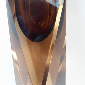 Vintage MURANO Mandruzzato Sommerso Facet Cut Cinnamon Vase. With Original NASON Label