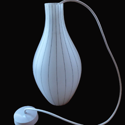 1950s Skittle Shaped Glass Hanging Lampshade; possibly Danish. Opaque White Glass with Grey Stripes