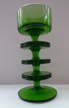 Load image into Gallery viewer, Stylish 1970s SHERINGHAM WEDGWOOD GLASS Green Candlestick by Stennett-Wilson. 6 inches high

