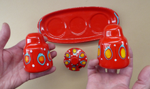 Load image into Gallery viewer, 1960s BRISTOLIA, ITALY Pottery Cruet Set. Salt and Pepper Pot, Mustard Pot on Stand
