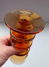 Load image into Gallery viewer, Stylish 1970s SHERINGHAM WEDGWOOD GLASS Topaz or Amber Candlestick by Stennett-Wilson. 6 inches high
