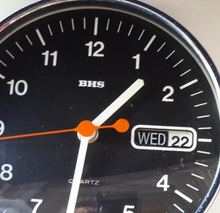 Load image into Gallery viewer, Vintage 1970s White Plastic and Chrome Wall Clock. Good Vintage Condition with Second Hand &amp; Date Window. Battery Operated
