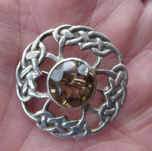 Load image into Gallery viewer, SCOTTISH SILVER Brooch. Stylish 1970s James Coull Design with Small Central Citrine. EDINBURGH Hallmark
